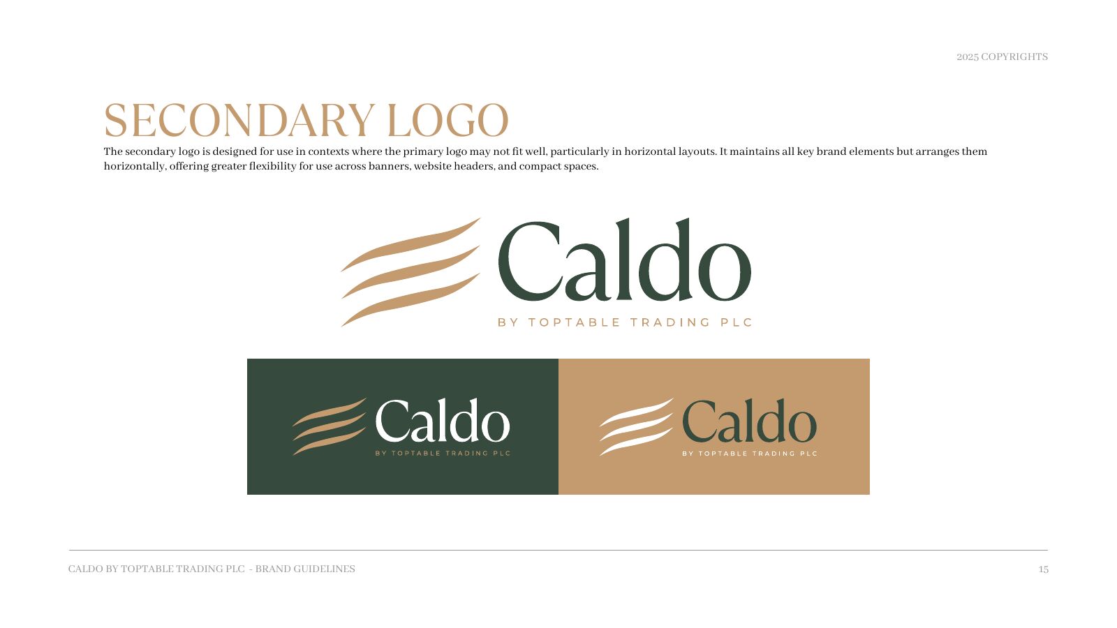 Caldo secondary logo on white, green and gold