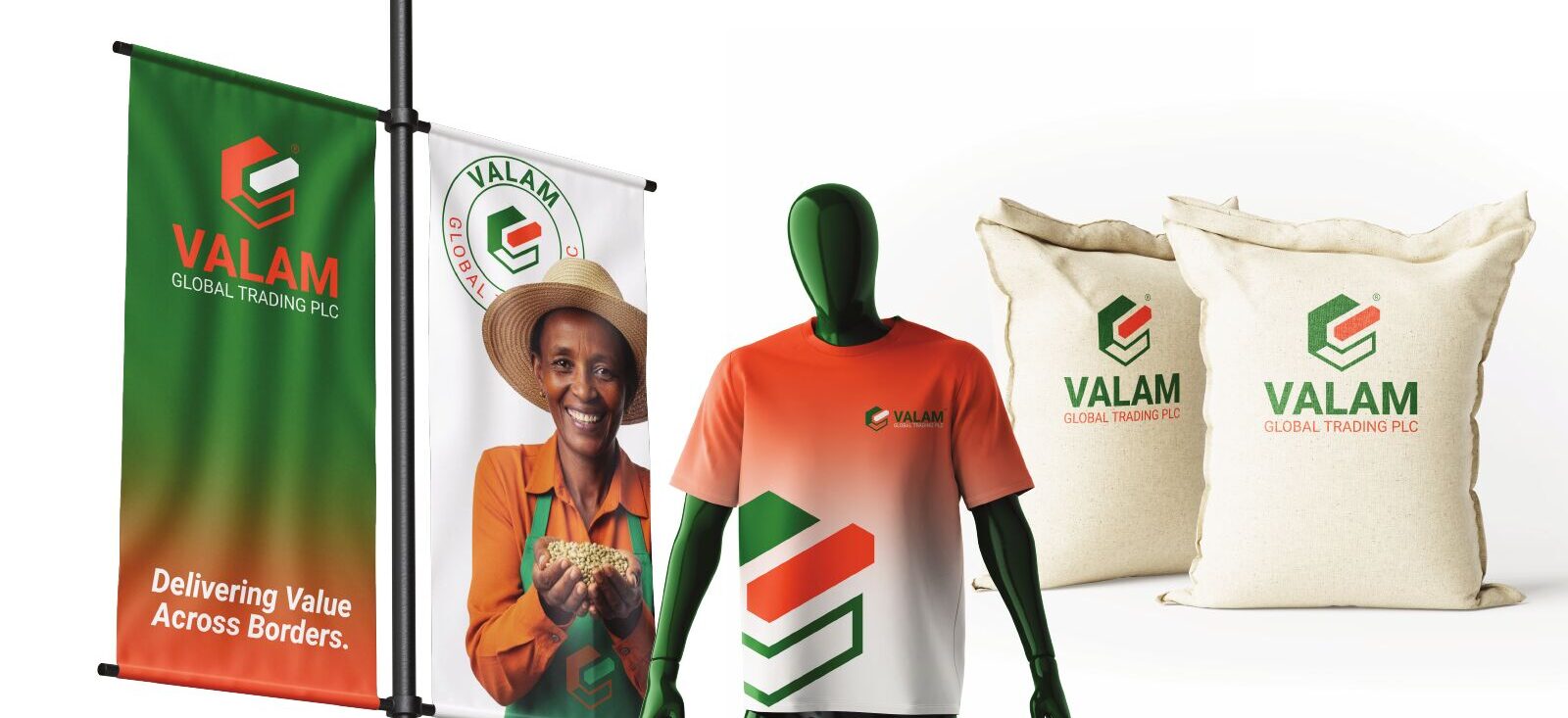 Valam banners, apparel and product sacks
